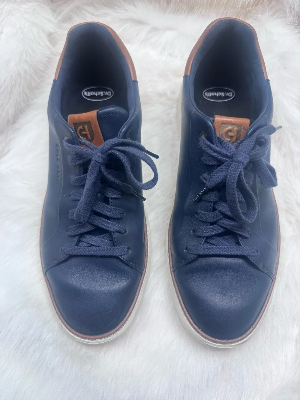 Dr. Scholl's Men's Navy Leather Sneakers with Brown Accents